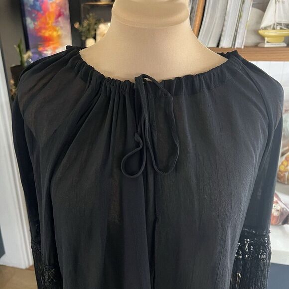 XCVI SZ M Womens Sheer Peasant Top Crochet Lace Boho Whimsigoth Fairy Grunge - Picture 3 of 9